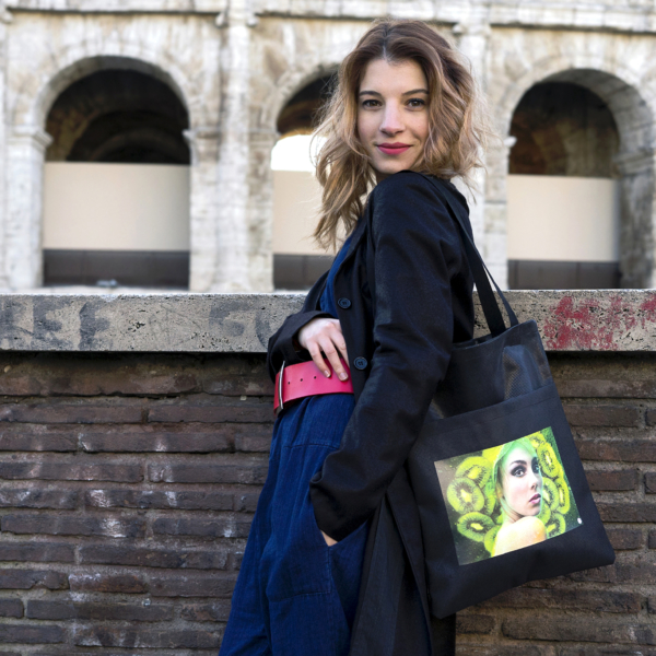 Black Shopper Bag with Picture Printed