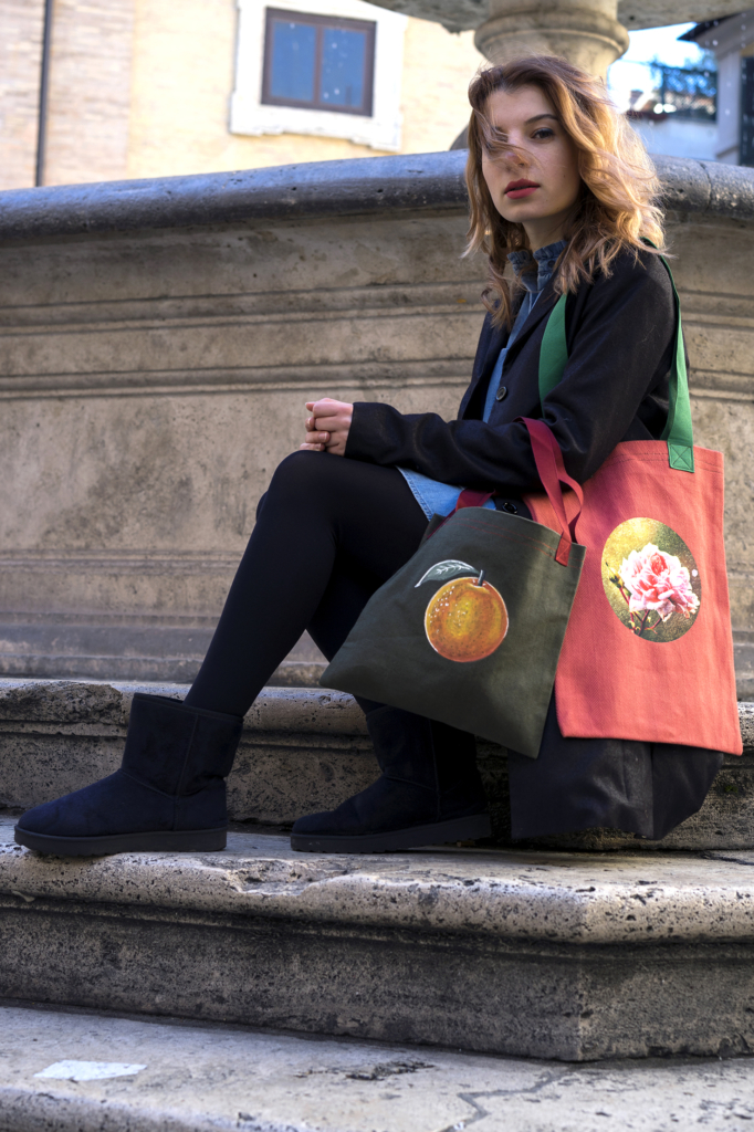 Green and Red Bags with Picture Painted and Printed