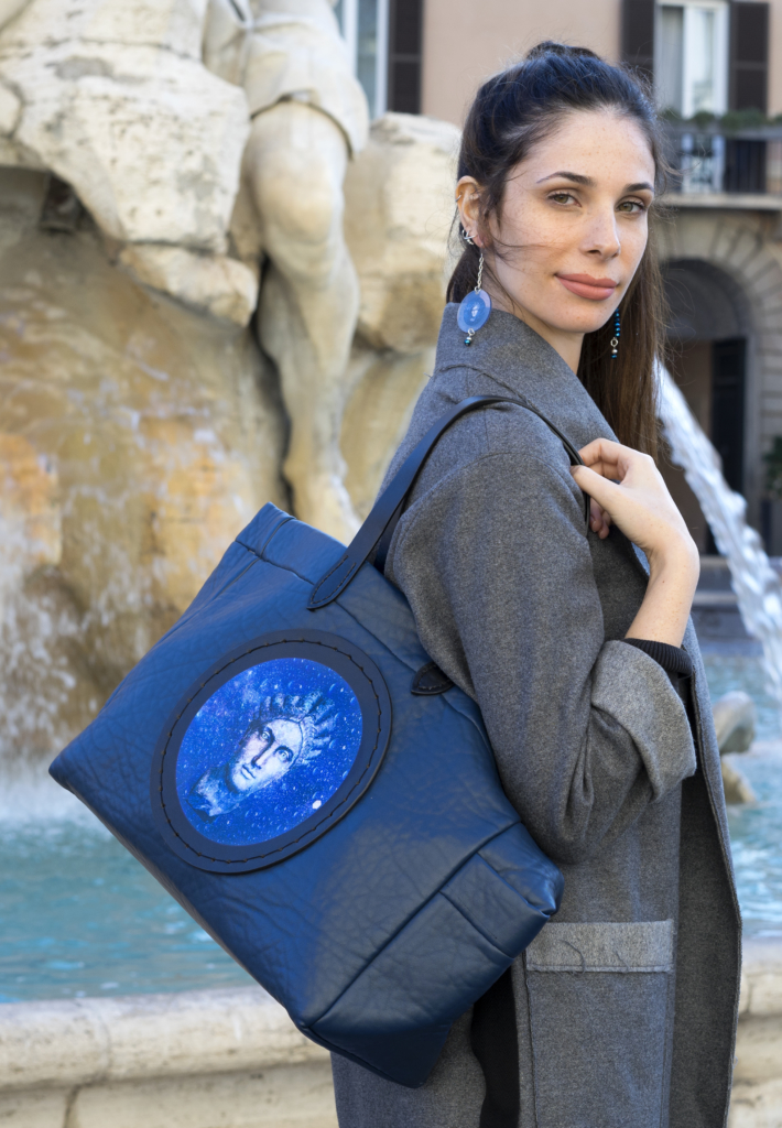 Blue maxi Bag with Picture Printed