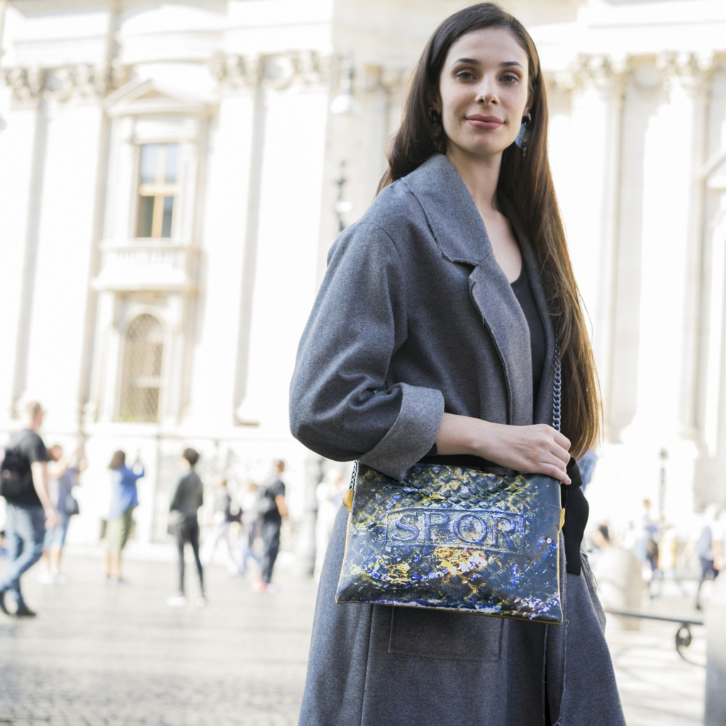 Gold Leather Bag with SPQR Picture Printed