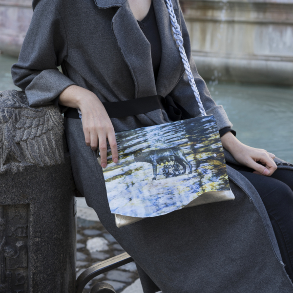Gold Leather Bag with Rome Picture Printed
